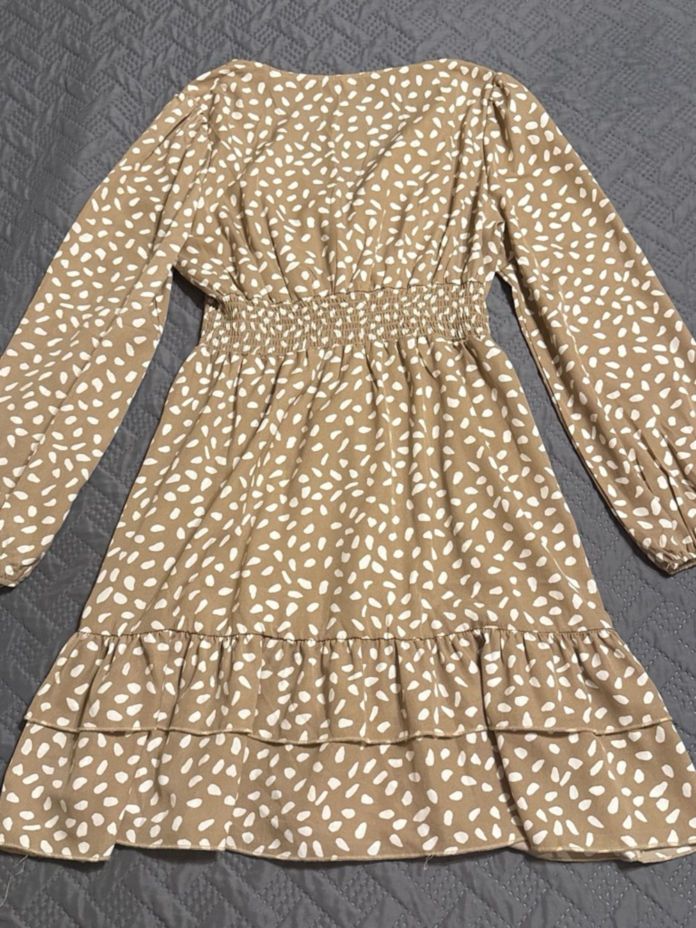 Tan Polka Dot Ruffle Dress - Picture 4 of 5